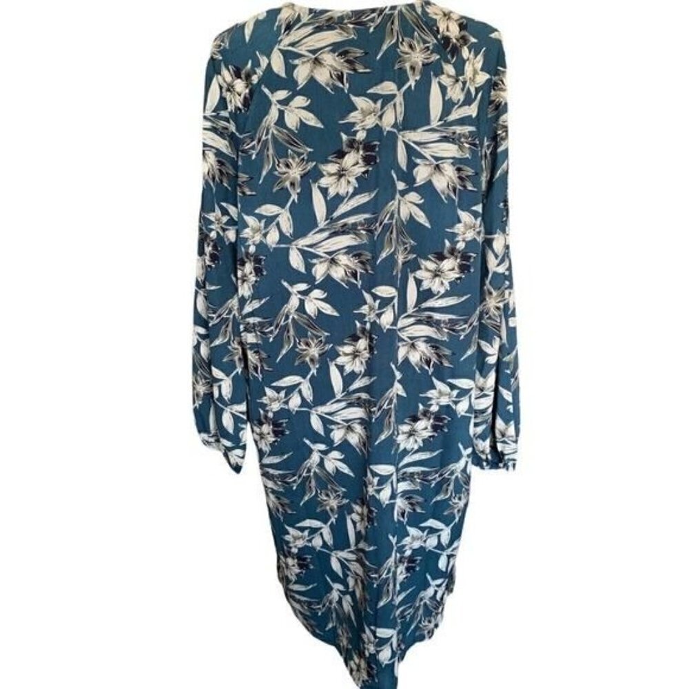 Love Sadie Dress Size XL Teal Floral Long Sleeve Elastic Wrist Lined - Picture 2 of 12